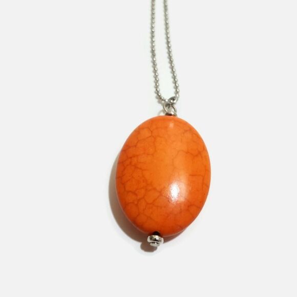 Orange Dyed Howlite Oval Stone Pendant Necklace - Picture 2 of 4